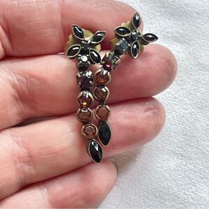 Vintage Dark Sorelli Signed Rhinestone Dangle Drop Pierced Earrings Victorian